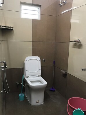 Shower, towels, toilet paper