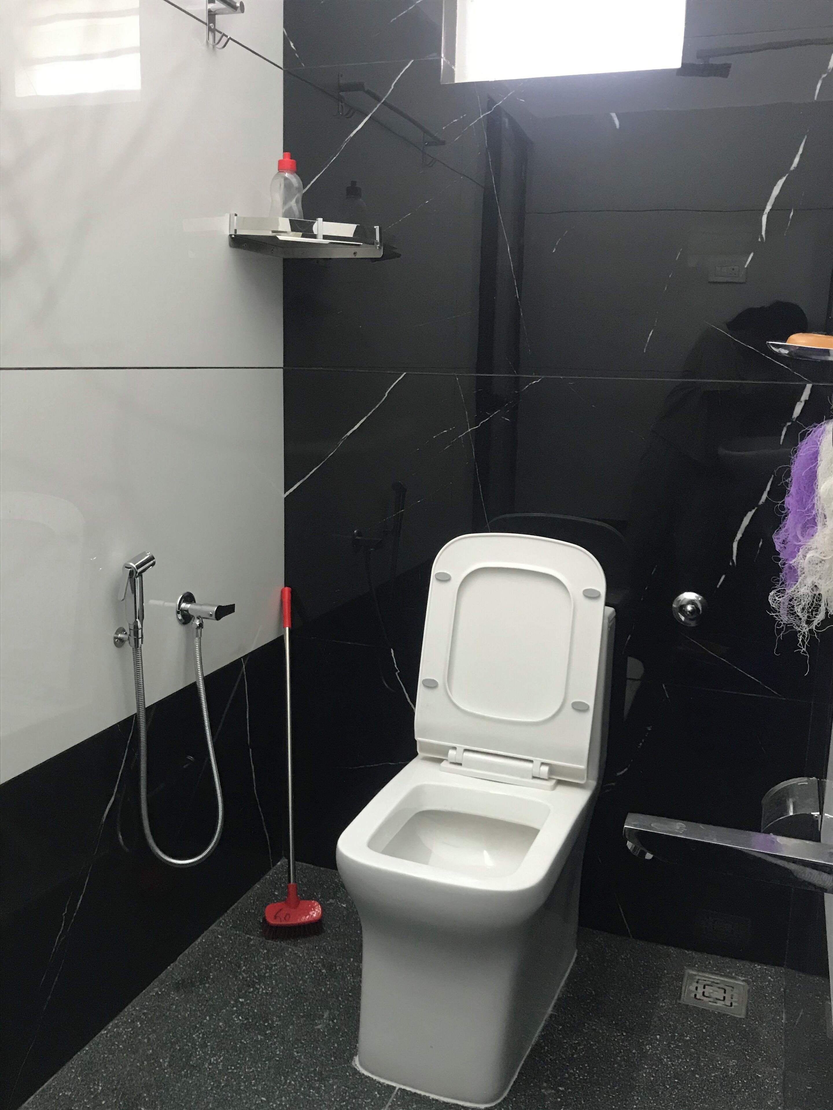Shower, towels, toilet paper