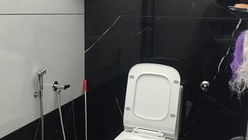 Shower, towels, toilet paper