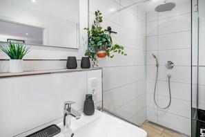 Ducha, secador de pelo y toallas