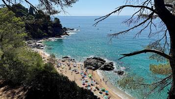 Ligstoelen aan het strand