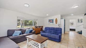 Smart TV, fireplace, DVD player