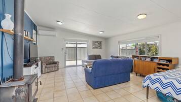 Smart TV, fireplace, DVD player