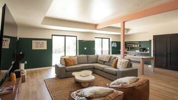 TV, fireplace, video games, books