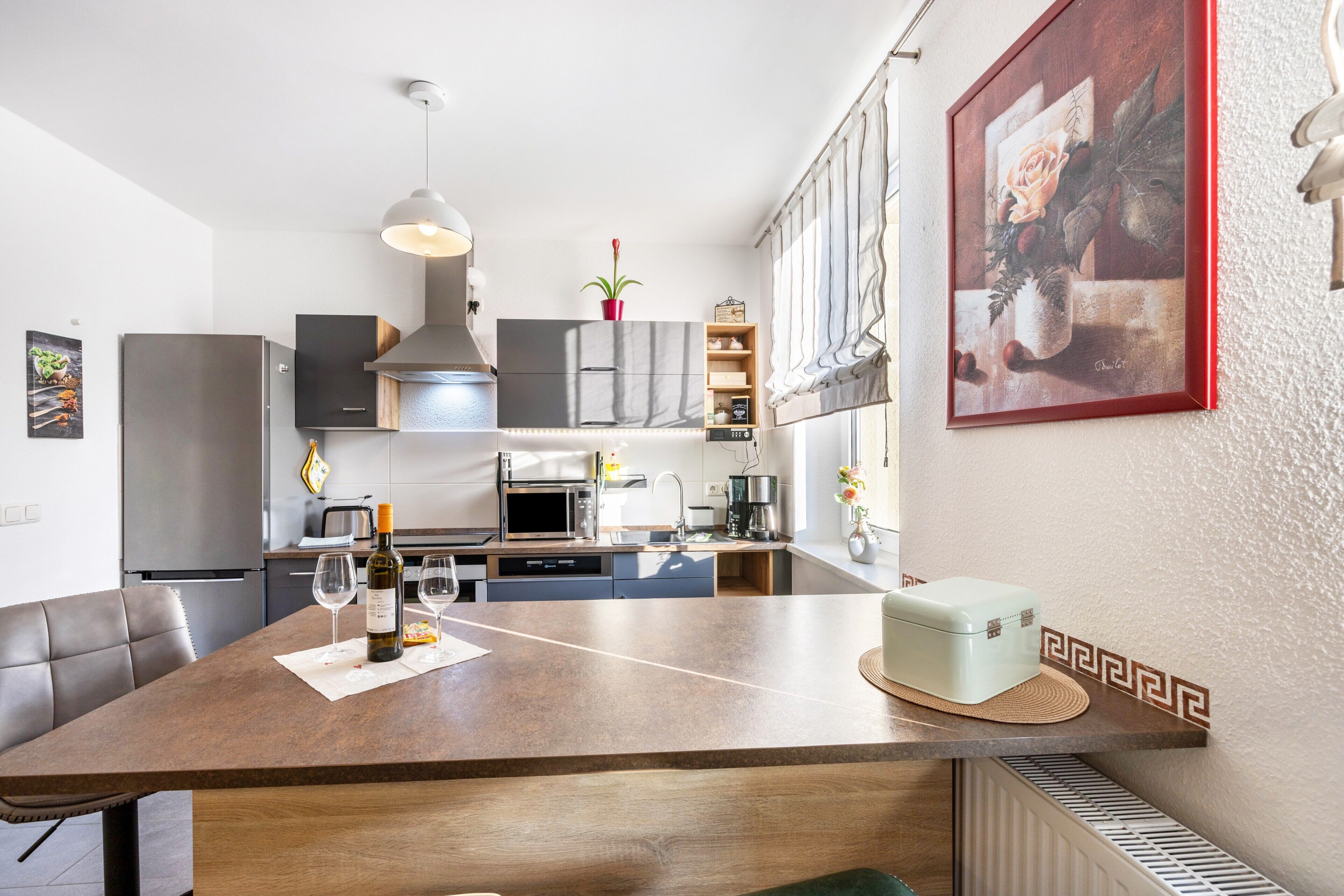 Frigorífico, microondas, horno y placa de cocina