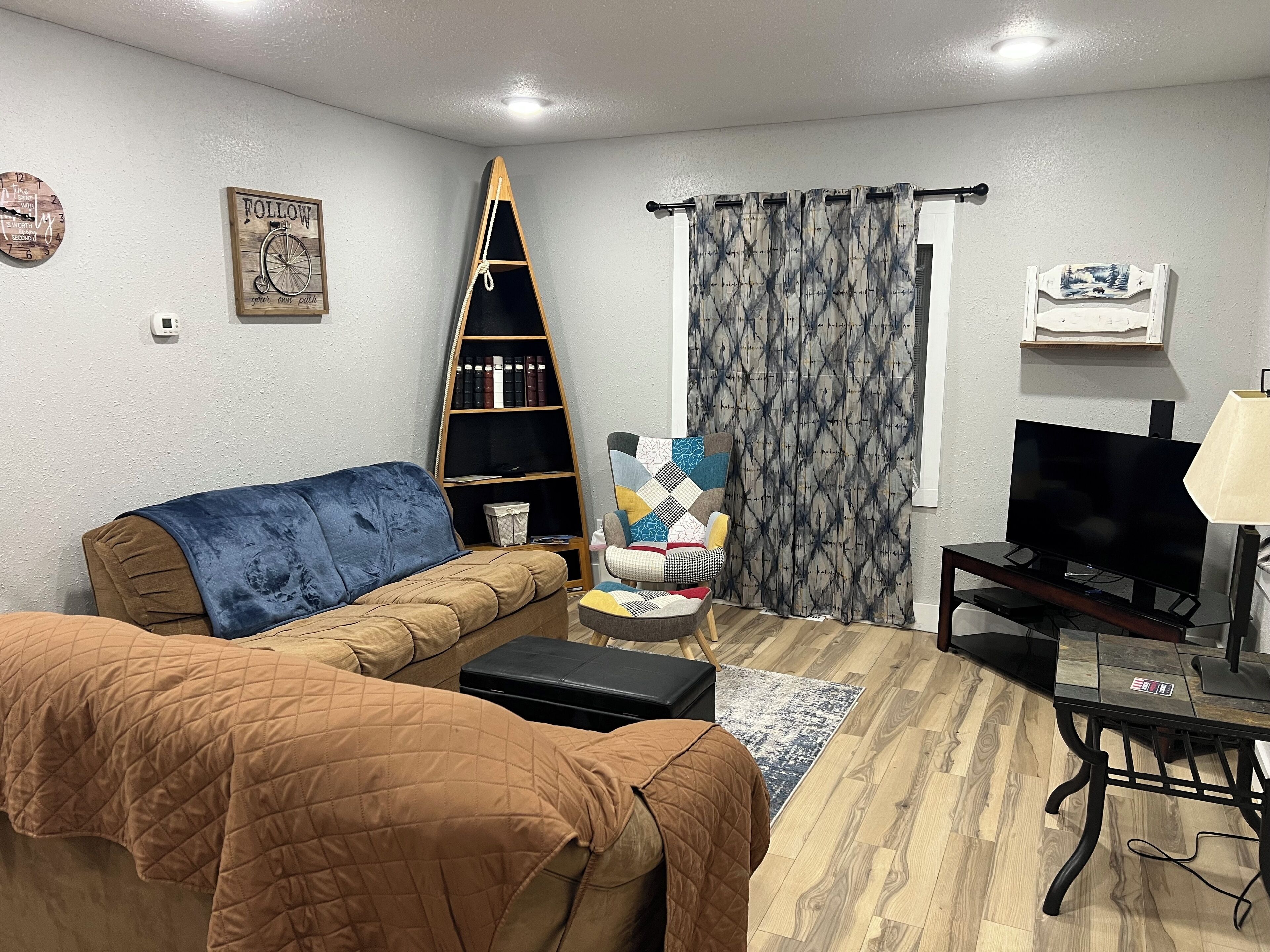 Smart TV, DVD player, books, video library