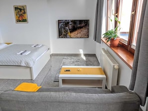 Appartement Premium, balcon, vue ville | Literie hypoallergénique, rideaux occultants, fer et planche à repasser