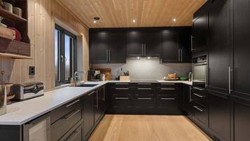 Coffee/tea maker, fridge, oven, stovetop