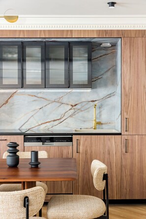 Apartment | Private kitchen | Fridge, microwave, oven, stovetop