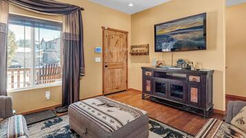 Smart TV, DVD player, foosball, video library