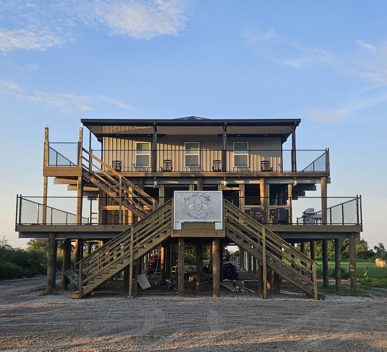 A multi-level wooden structure with a sign reading "Galaxy Z Fold5".