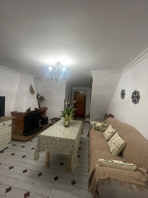 Smart TV, chimenea y libros