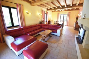 Televisión, chimenea, reproductor de DVD, mesa de ping pong