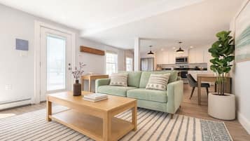 Televisión, chimenea y estéreo