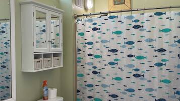 Hair dryer, towels, toilet paper