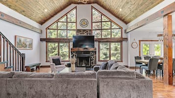 Smart TV, fireplace, video games, table football