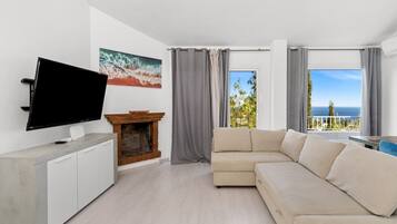 Televisión y chimenea