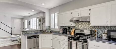 Fridge, microwave, dishwasher, toaster