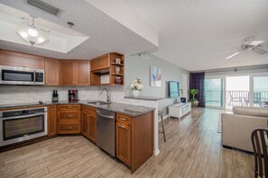 Fridge, microwave, coffee/tea maker, toaster - Beach Palms 306 is a Gold Tier Gulf Front Condo (Indian Shores)