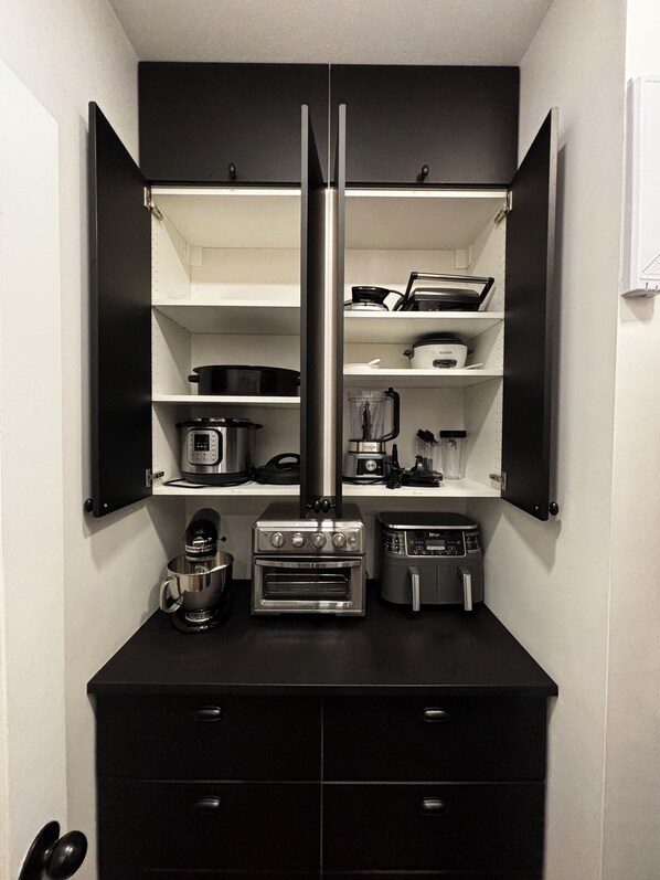Pantry, with a variety of appliances. - "Acreage on the Hill," a getaway on 10 acres in Canada's beautiful prairies. (Alvena)