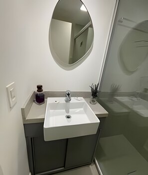 Appartamento Basic | Bagno | Doccia, asciugacapelli, asciugamani, carta igienica