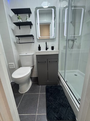 Douche, sèche-cheveux, serviettes fournies, papier toilette