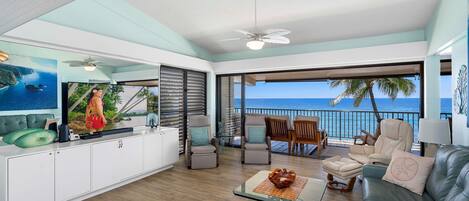 Appart'hôtel, plusieurs lits, véranda, vue océan (Hale Pohaku 5) | Coin séjour