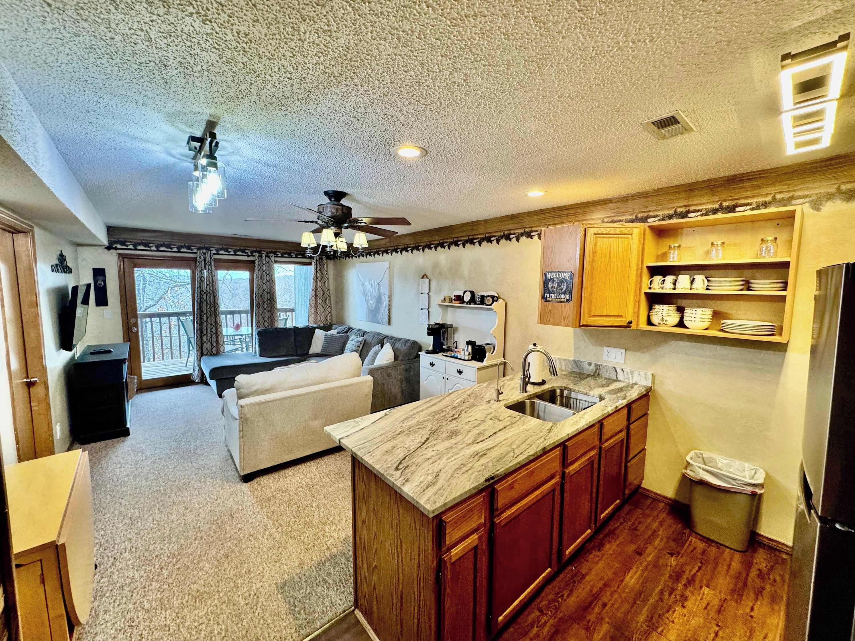 TV, fireplace, offices