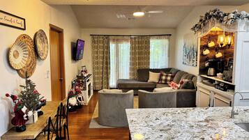 TV, fireplace, offices