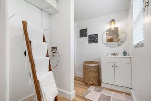 Hair dryer, towels