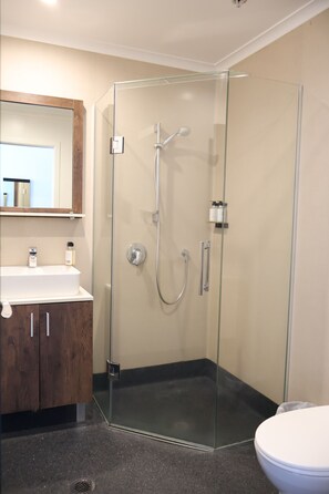 สตูดิโอ | ห้องน้ำ | ฝักบัว, ไดร์เป่าผม, ผ้าเช็ดตัว, สบู่