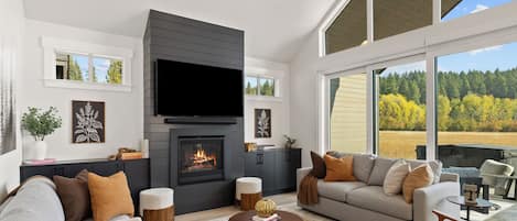 Smart TV, fireplace, table football, ping pong