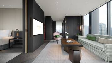 Caja fuerte, escritorio, cortinas opacas y sistema de insonorización