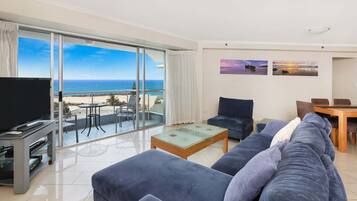 Superior Two Bedroom Ocean View Apartment | Living area | 40-inch TV with cable channels