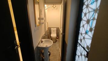 Shower, jetted bath, hair dryer, bidet