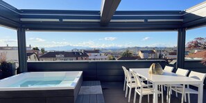 Outdoor dining - Exclusive penthouse with panoramic terrace and private pool in the center of Alba (ALBA)