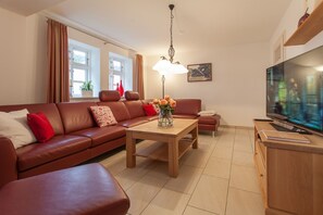 Fernseher, Kamin, Tischtennisplatte, Stereoanlage