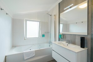 Hair dryer, bidet, towels