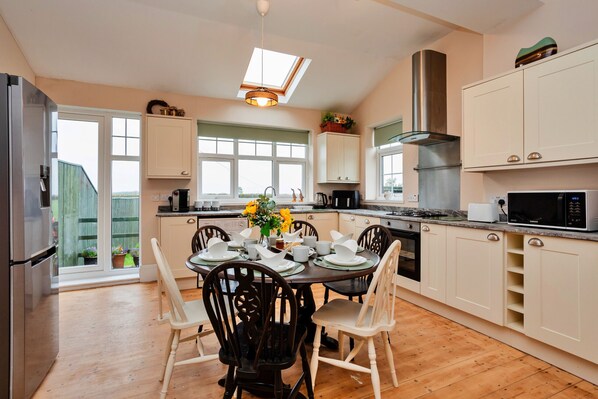 Fridge, microwave, oven, electric kettle