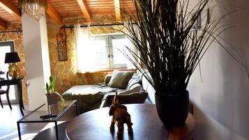 Een televisie en een open haard