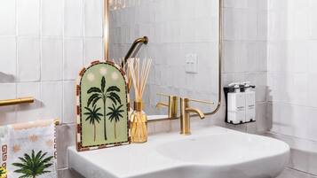 Shower, free toiletries, slippers, towels