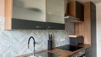 Kühlschrank, Mikrowelle, Ofen, Herdplatte