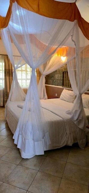 Habitación doble Deluxe, vista al jardín | Escritorio y espacio para trabajar con laptop