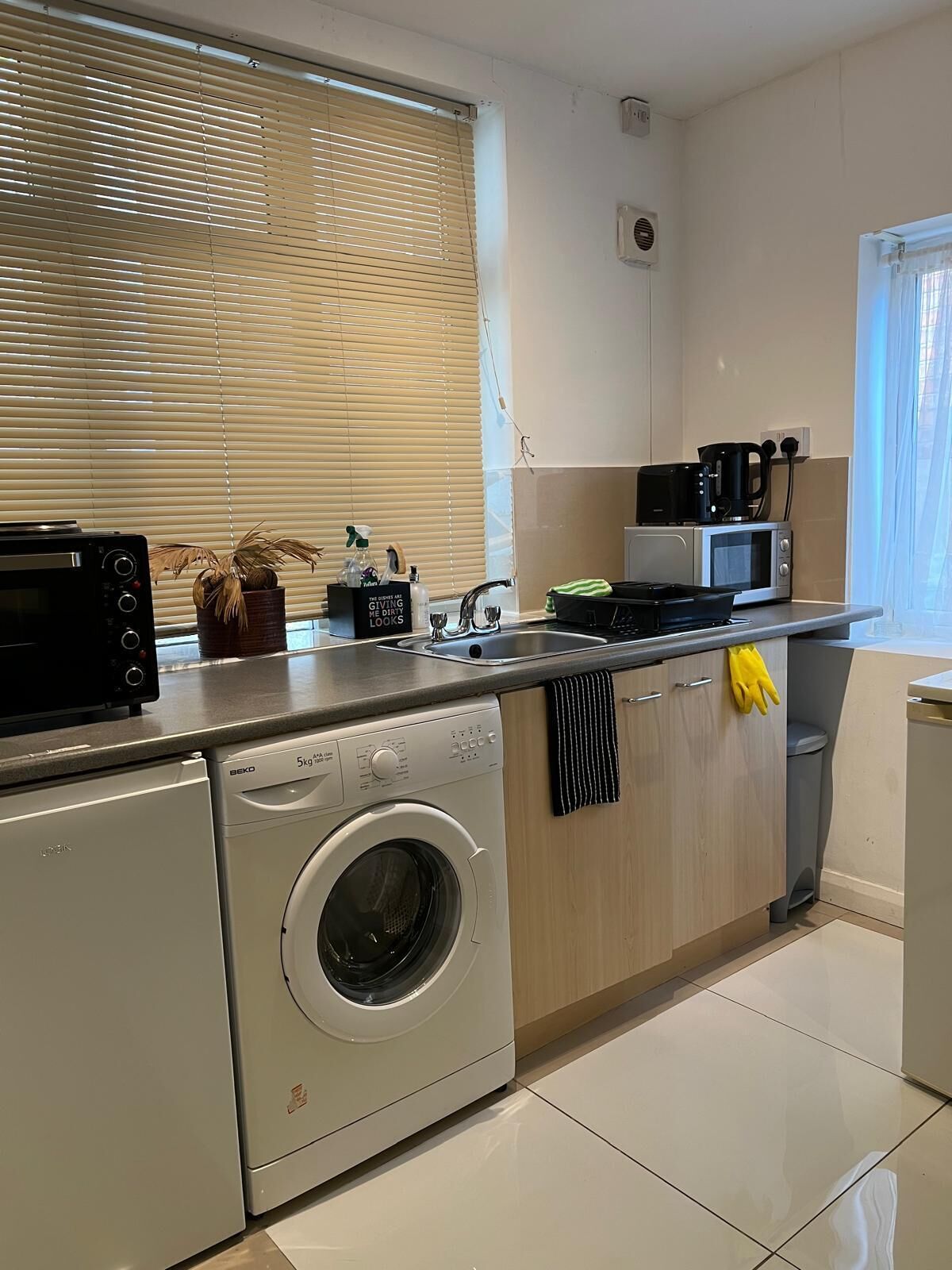 Fridge, microwave, oven, electric kettle