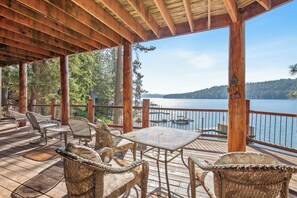 Terrace/patio - New Listing! The Ultimate CDA Lakehouse | Views, Private Dock & Decks (Coeur d'Alene)