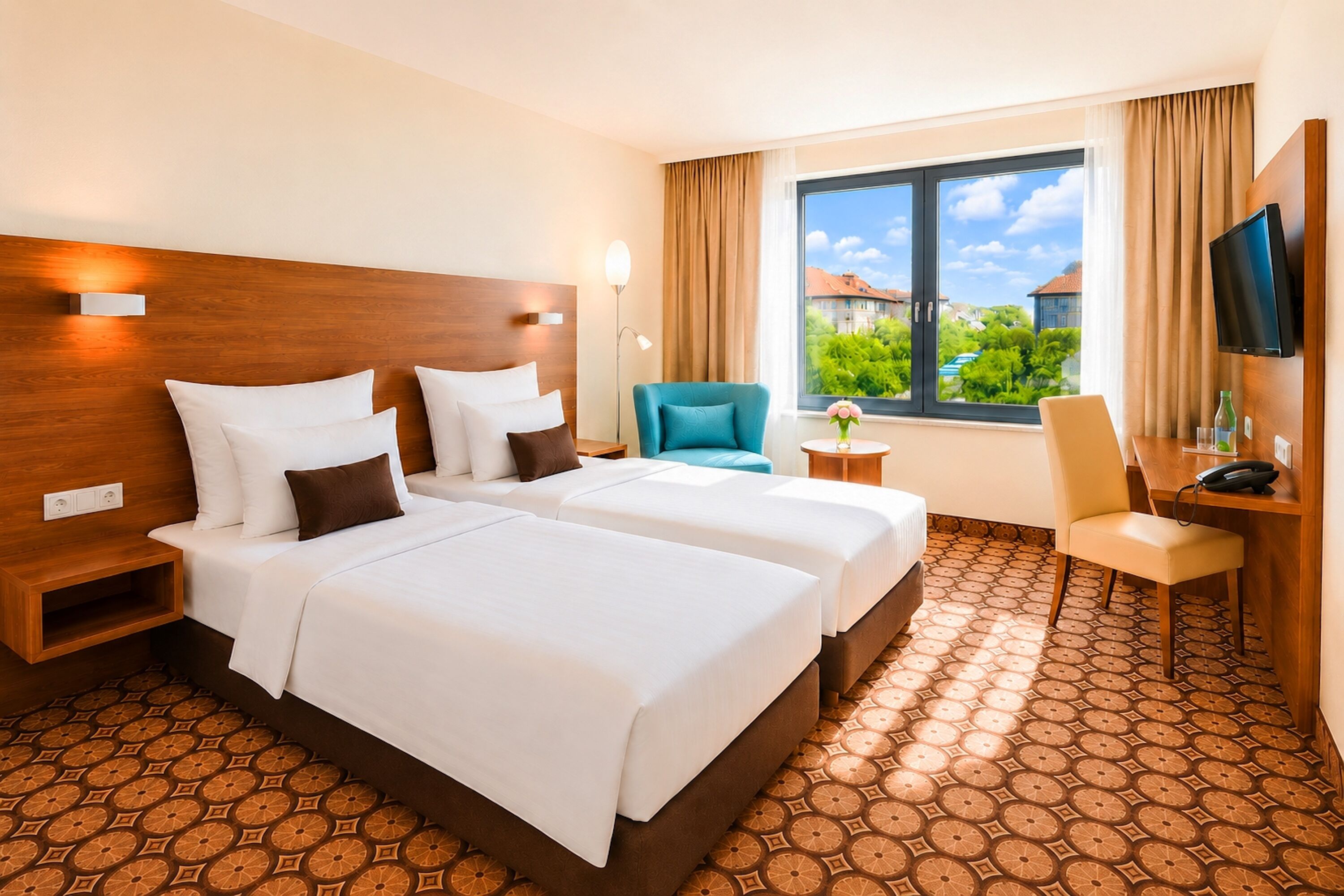Standard Double or Twin Room | Bar mini, peti besi dalam bilik, meja, ruang kerja komputer riba 