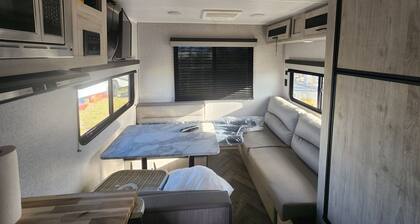 RV camper in Fort Myers Beach waterfront RV park right at bridge