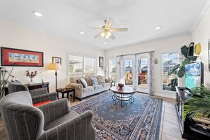 Signature House, 3 Bedrooms, Balcony, Beachside | Living room | 32-inch Smart TV with cable channels - Sea Watch Unit A (Gulf Shores)