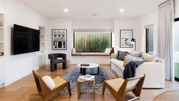 Flat-screen TV, books