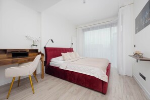 1 bedroom, desk, iron/ironing board, travel cot